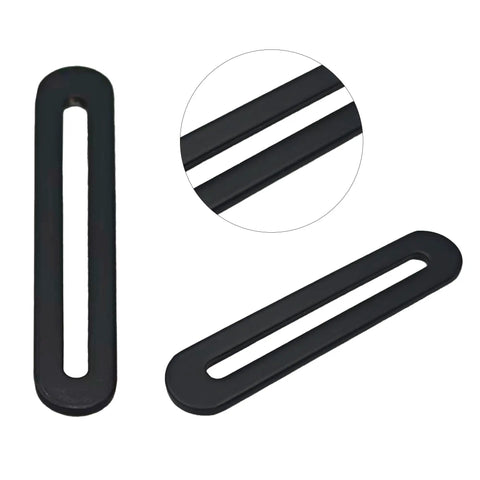Upgrade Your Woodwork Game With These Hella Sturdy Adjustable Flat Mending Plates Featuring Slotted Black Stainless Steel Straight Brace Brackets For Reliable Furniture Repair Including All Mounting Screws, showing close-up view of slotted black steel mending plates.