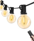 Outdoor String Lights 150ft G40 LED With Remotes, Waterproof Shatterproof Bulbs, 77 Bulbs Plus 2 Spares, remote in hand visible