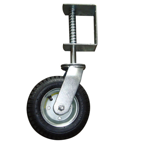 Smooth As Butter 8 Inch Pneumatic Rubber Gate Wheel With Spring Suspension for easy movement over bumpy ground.