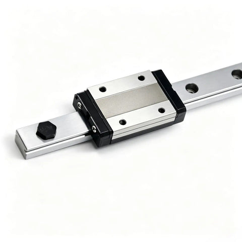 MGN12 700mm Linear Rail Guide With MGN12H Stainless Steel Black Carriage Block for 3D Printers and CNC Projects, side view.