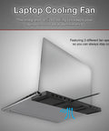 Hella Efficient USB C Docking Station With Integrated Active Cooling Fan, showcasing laptop cooling fan and ports.