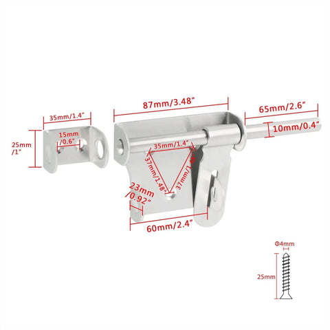 Heavy Duty Stainless Steel Gate Latch And Bolt For Wood Garden Fence with detailed size measurements and specifications.