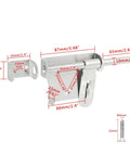 Heavy Duty Stainless Steel Gate Latch Lock With 150 Millimeter Bar For Wooden Garden Gates, detailed dimensions displayed.