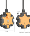 Front and side view of Industrial 5 Outlet Power Hub With 15 Ft Heavy Duty Extension Cord For Garage And Workshop construction grade.