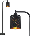 Gothic Style Floor Lamp With Laser Cutout Lampshade LED Arc Standing Light For Living Room And Bedroom 67 Inch Black Modern Farmhouse Lamp on display.