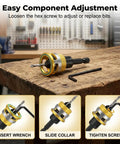Pro Grade Four Blade Countersink Drill Bit Set With Depth Stop And Aluminum Stop Collar, wood table, depth adjustment process