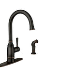 Mediterranean Bronze Single Handle Kitchen Faucet With Side Sprayer One Hand Operation Easy Install for 1 or 3 Hole Sinks