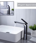 Tall Matte Black And Chrome Bathroom Vessel Sink Faucet With Single Lever One Hole Vanity Tap Brass Construction