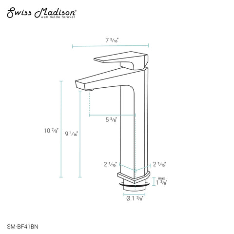 Single Hole Single Handle High Arc Bathroom Faucet In Brushed Nickel Easy One Hand Operation For Temperature And On Off Solid Brass Build For Durability 1.2 GPM Flow Center Mount Design For Modern Bathrooms dimensions diagram