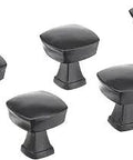 Rounded Square Cabinet Knobs Flat Black Finish 1.26 Inch Diameter 25 Pack Includes 1 Inch And 1.5 Inch Mounting Screws Fits Most Cabinets And Drawers Easy Kitchen Makeover, five knobs shown