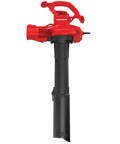 Red 3-In-1 Leaf Blower Vacuum Mulcher with Backpack Design for Yard Cleanup, Corded Electric, showing blower configuration.