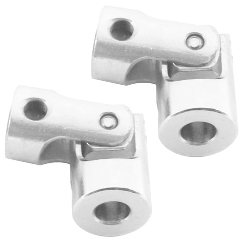 Two silver metal U-joint steering shaft couplers for RC cars; fits 3.17-4 mm shafts