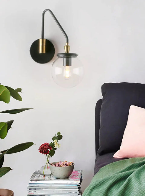 Industrial Swing Arm Wall Sconce Lighting Adjustable Globe Vanity Light For Bathroom And Bedroom Hardwired Fixture In Black Finish