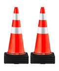 Eight Pack 30 Inch PVC Safety Cones With Reflective Collars And Black Weighted Bases For Traffic Control