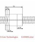Heavy Duty Badass SFU2005 Ball Screw Kit With 5mm Lead Pitch Pro CNC Machine Builds Featuring Rock Solid BK15 BF15 End Supports Plus Flexible Coupler For Precision Slick Moves And Top Tier Performance Upgrades So You Can Get Job Done Right. technical drawing of SFU2005 ball screw coupler with 36mm shaft and 58mm nut