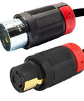 Rock Solid Cs8265c To Cs8264c Extension Cord 100 Feet 50 Amp 250 Volt 6-3 Soow Outdoor Power Cable Featuring Top Shelf Copper Plugs close-up plugs