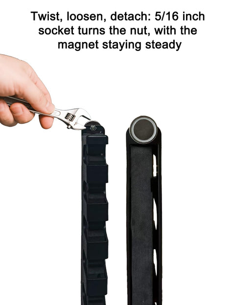 Close-up of Magnetic Fishing Rod Holder Set for Garage and Truck Surfaces showing wrenching mechanism on magnet base.