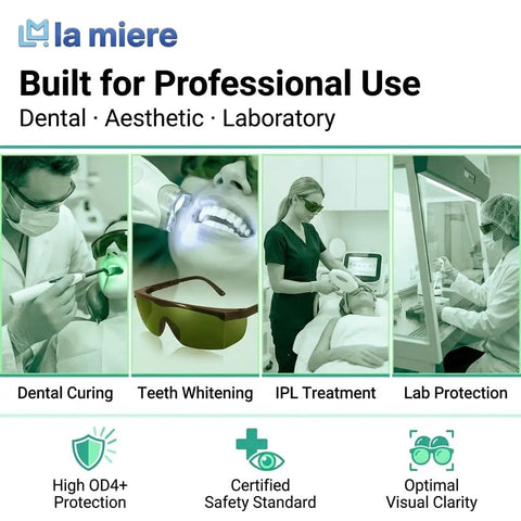 Tough As Nails Laser Safety Glasses Dark Green Anti Fog Coating Polycarbonate Frame For Dental Work 200 Through 2000Nm Beam Protection Straight Up Comfy Fit used in professional dental settings.