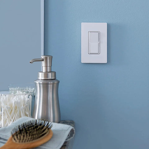 White 1 Gang Screwless Light Switch Cover Plate For Decorator And Rocker Switches, Outlet Cover in bathroom setting