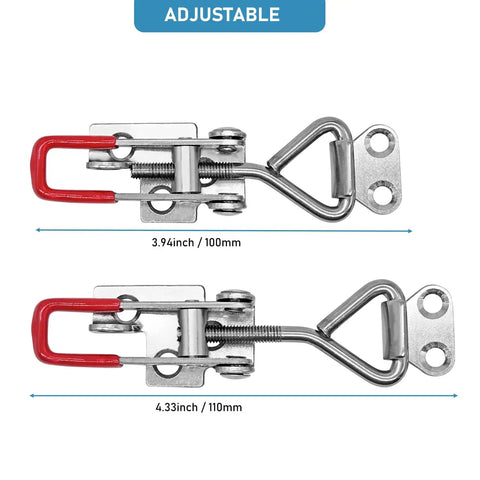 304 Stainless Steel Adjustable Toggle Latch With Lockhole No Fuss Quick Release Pull Latch for Smokers, 4-inch size, comparison view