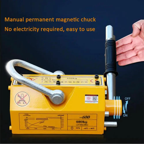 Heavy Duty Neodymium Magnetic Lifter For Garage Shop Crane And Portable Hoist Featuring Hella Strong 600Kg Steel Plate Lift with rubber grip handle