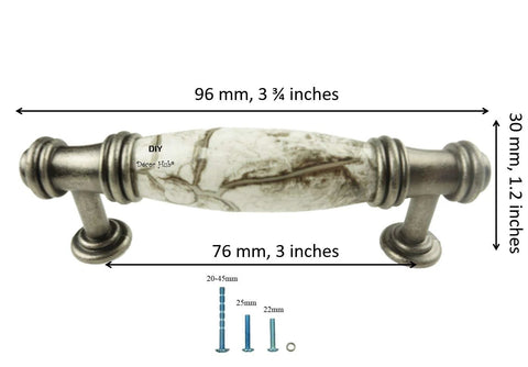 10 Pack Silver Gray Cabinet Pulls With 3 Inch Hole Centers for cabinets and drawers, detailed dimensions and installation guide shown