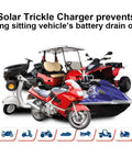 10W Solar Car Battery Charger Maintainer 12V Waterproof Portable Trickle Charger for various vehicles illustration.