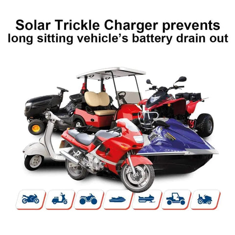 10W Solar Car Battery Charger Maintainer 12V Waterproof Portable Trickle Charger for various vehicles illustration.