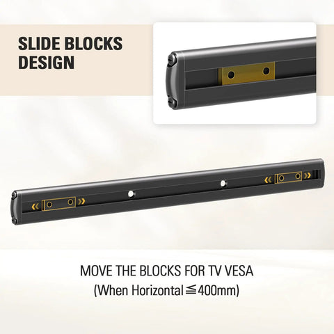 Low Profile Soundbar Mount For Sonos Beam With No Fuss Easy Access Design, Sliding block extension arm, aluminum, VESA up to 400mm