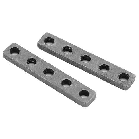 Rock Solid Badass Stainless Steel Threaded Plates M4 0.7mm X 39X7mm 2 Pack Heavy Duty Mounting Hardware For Robots and DIY Projects, top view of two plates with drilled holes.