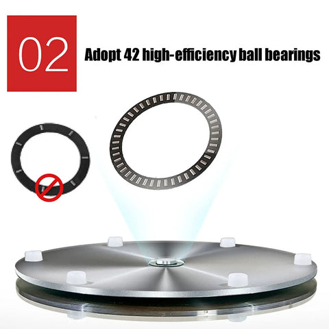 Heavy Duty Tempered Glass Lazy Susan Turntable for Dining Table showing 42 precision ball bearings for smooth rotation