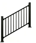 Heavy Duty Black Deck Railing Kit With Reinforced Aluminum Posts And Code Compliant Handrails angled view with vertical bars.