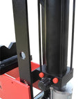 Close-up of the cylinder and mechanism on the 20 Ton Air Powered Hydraulic Shop Press featuring precision gauge and controls.