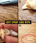 Close-up of Two Pack Wood Scratch Repair Kit For Furniture, Floors, Tables And Cabinets application process in four steps.