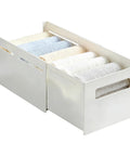 Adjustable Sliding Drawer Organizer With Telescopic Length For Kitchen And Office Seamless Expandable Closet Storage To Lock Down The Clutter and keep towels organized.