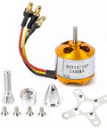 A2212 1400KV Brushless Outrunner Motor For RC Aircraft And Multicopters Beefy Torque And Serious Thrust For 4/6 Axis Quadcopters Includes 3.5mm Banana Connectors 2-3S LiPo Compatible 12A/60s Burst 10T Coil 1pc shown with accessories