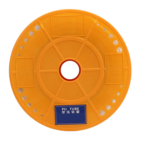 Heavy Duty Clear Polyurethane Air Hose For Pneumatic Air Compressors 200 Meter Length rolled on a yellow spool with markings.