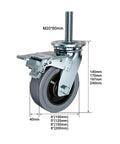 Heavy Duty Rubber Swivel Casters Delivering A Smooth Silent Ride And Rock Solid Parking Brake M20 Threaded Stem dimensions and dual brakes shown