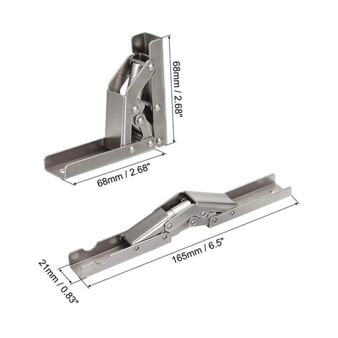 90 Degree Folding Shelf Hinge Bracket Set For Furniture - Hidden Table Holder Brackets, shown folded and extended, 6.5 inch long.
