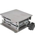 Adjustable Stainless Steel Lab Lift Table With Smooth Flat Surface For Welding Positioner Shop Rig Heavy Duty Support Stand Built Like A Tank And Rust Resistant, close-up of adjustable height mechanism.