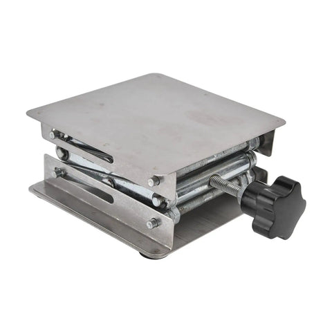 Adjustable Stainless Steel Lab Lift Table With Smooth Flat Surface For Welding Positioner Shop Rig Heavy Duty Support Stand Built Like A Tank And Rust Resistant, close-up of adjustable height mechanism.
