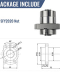 Ultra Smooth 20mm Ballscrew Nut For Precision Linear Motion With Low Friction Design Carbon Steel RM2005 Nut Housing Ready For CNC And 3D Printer Projects Top Notch Compatibility With SFU2004 DFU2005 SFS2010 2020 SFY2020. SFY2020 nut with dimensions and product drawing