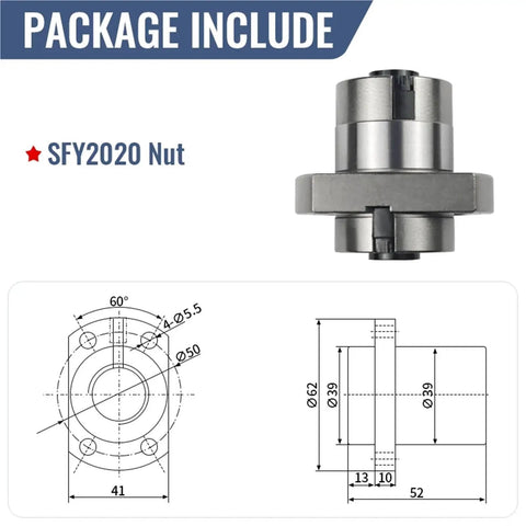 Ultra Smooth 20mm Ballscrew Nut For Precision Linear Motion With Low Friction Design Carbon Steel RM2005 Nut Housing Ready For CNC And 3D Printer Projects Top Notch Compatibility With SFU2004 DFU2005 SFS2010 2020 SFY2020. SFY2020 nut with dimensions and product drawing