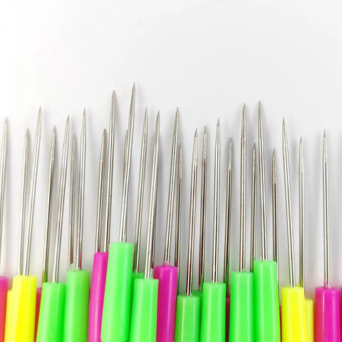 Pro Grade 36 Piece Scriber Needle Kit For Cake Decorating Featuring Stainless Steel Tips And Colorful Plastic Grips, sharp metal needles arranged.