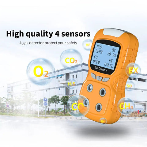 Ready To Use 4 Gas Detector With Electrochemical Sensors for LEL O2 CO H2S with LCD Display in industrial background
