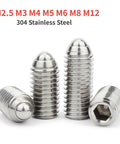 Heavy Duty M12x60mm Spring Ball Plunger Featuring A Hex Socket For Tight Precision Positioning And Rock Solid Machine Mounting In Premium 304 Stainless Steel multi size set.