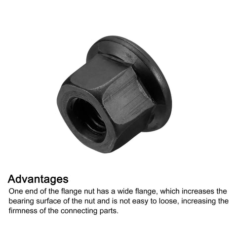 Heavy Duty M10 Flange Hex Nut Set Grade 10.9 Carbon Steel With Black Oxide Finish, side view showing flange and hex details.
