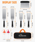 Heavy Duty Griddle Gear Kit Eight Piece Spatula Set dimensions and carrying case with squeeze bottles