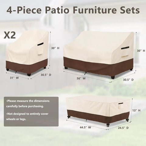 Outdoor Furniture Set Cover 4 Piece Heavy Duty 600D Waterproof Patio Covers For Loveseat Two Chairs And Coffee Table Beige And Brown