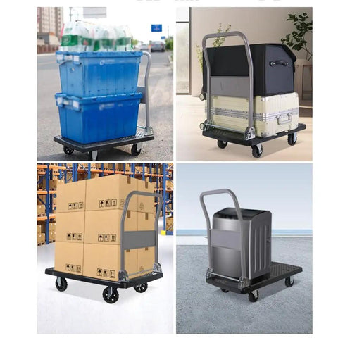 Heavy Duty Folding Platform Trolley On Wheels transporting boxes and supplies in various environments